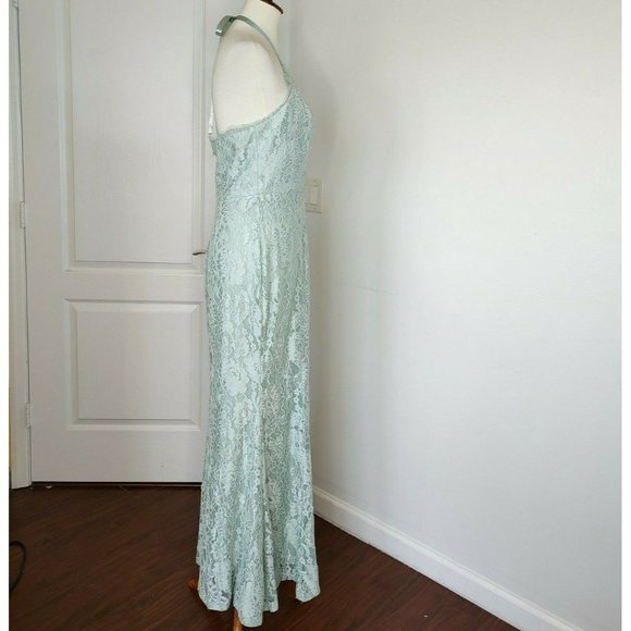 Lulu's Maxi Dress Gown sz  M Lace Green Sage Halter Every Memory Prom Mermaid - Picture 5 of 11